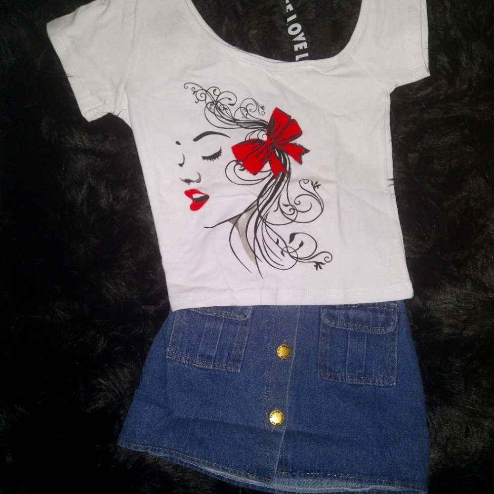 Denim skirt set.